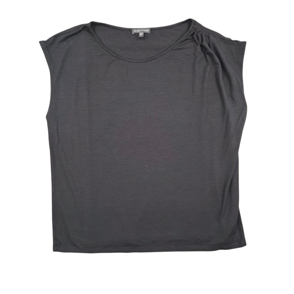 Eileen Fisher Black Viscose Lycra Jersey Sleeveless Round Neck Top Medium